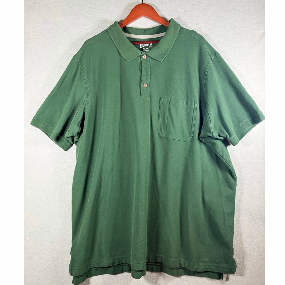 Duluth Trading Co Mens Pique Polo Shirt 3XL Tall Green Pocket Relaxed Fit